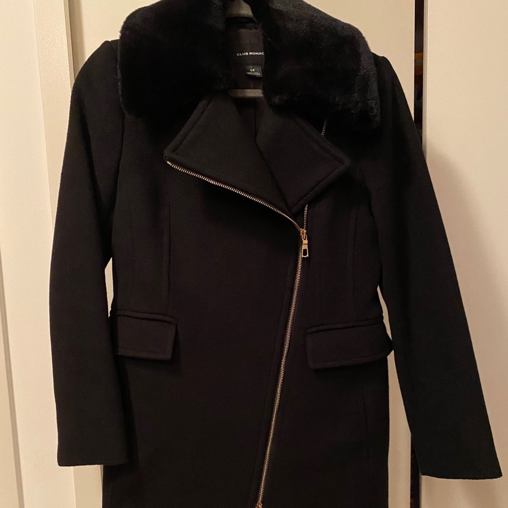 Club Monaco Faux Fur Trim Coat